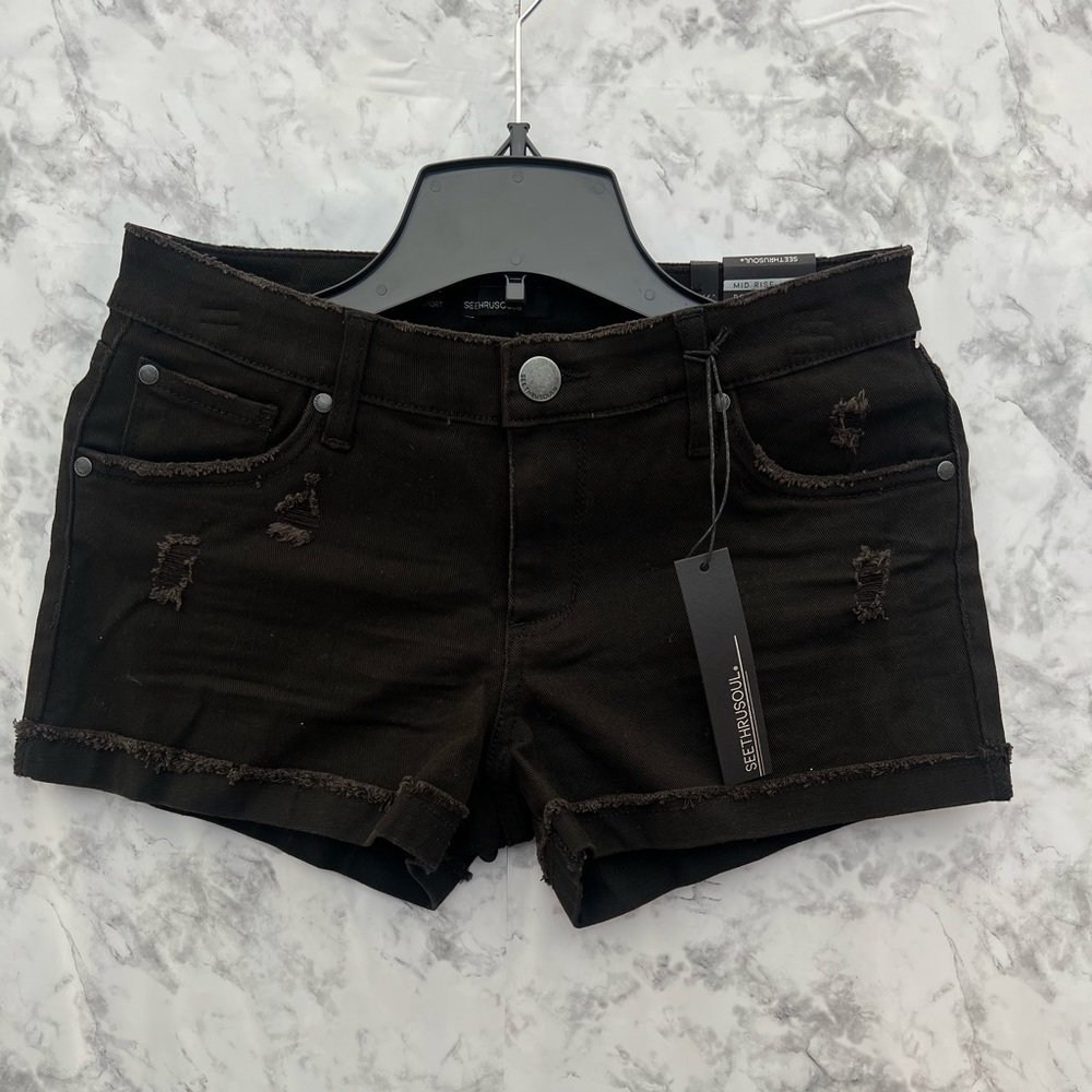 Women Juniors Black Shorts Mid Rise Boyfriend Seethrusoul Size 2 1/2